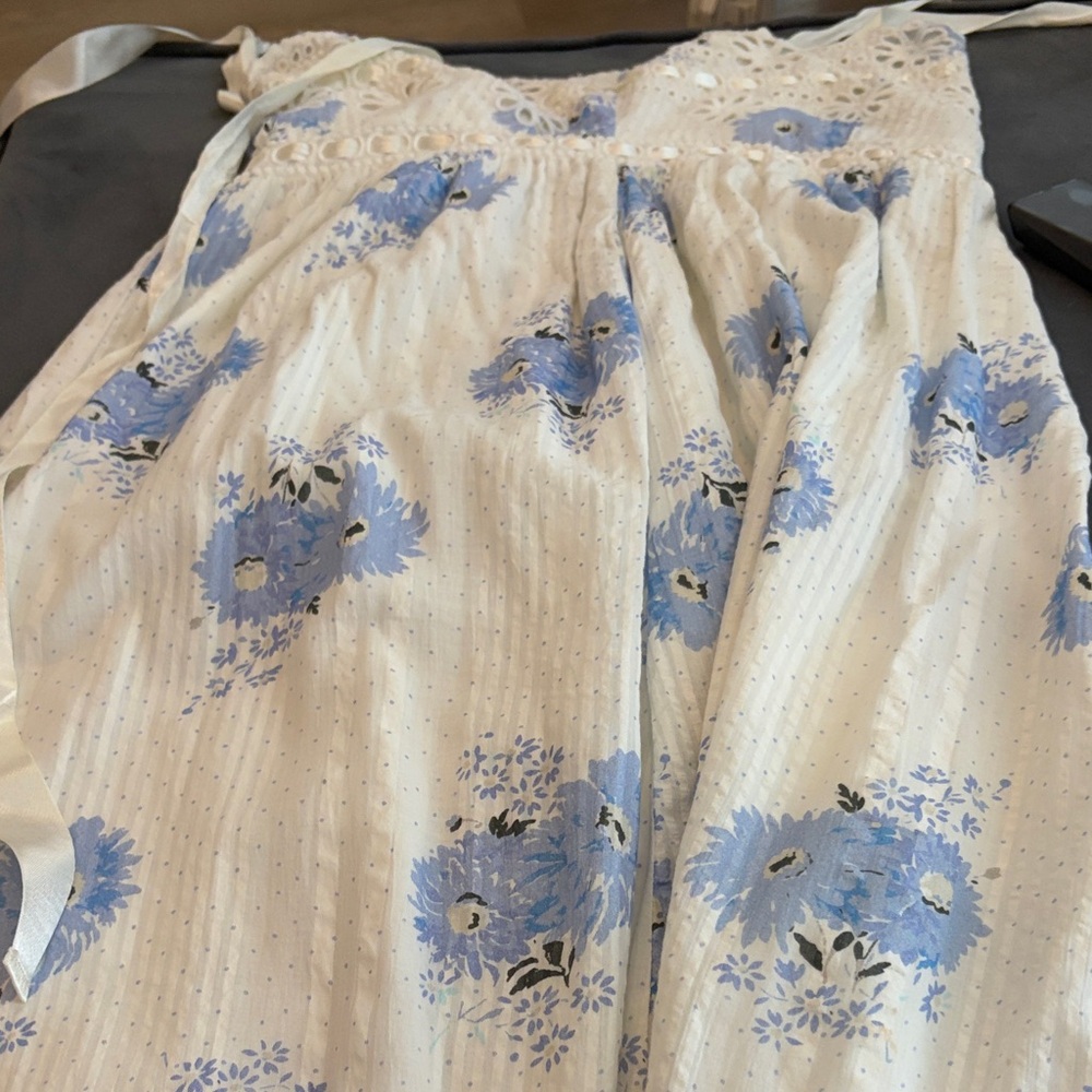 LoveShackFancy Vivi Cream Maxi Dress with Blue Floral Print - Picture 2 of 4